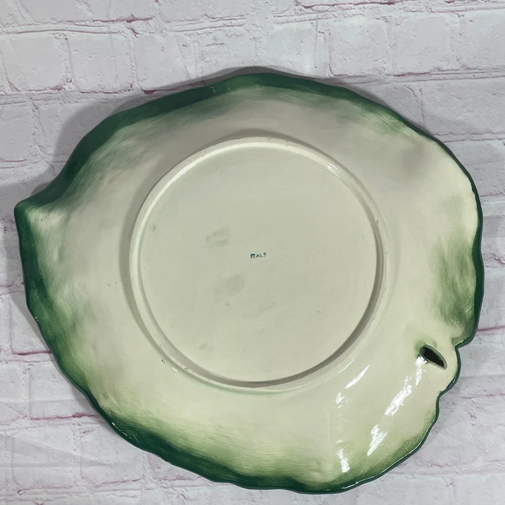 Vintage Italian Green Leaf-Shaped Ceramic Serving Platter